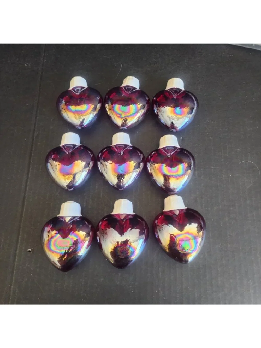 Vintage Iridescent Blown Glass Heart String Light Covers - Set of 9 - Ruby Red